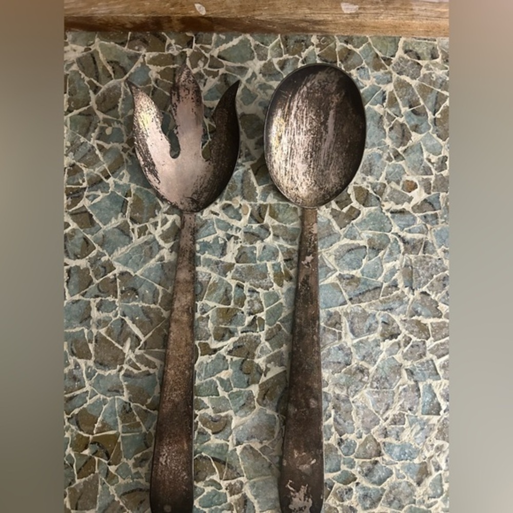 Elegant Vintage Silver-Toned Salad Serving Set By Saben
